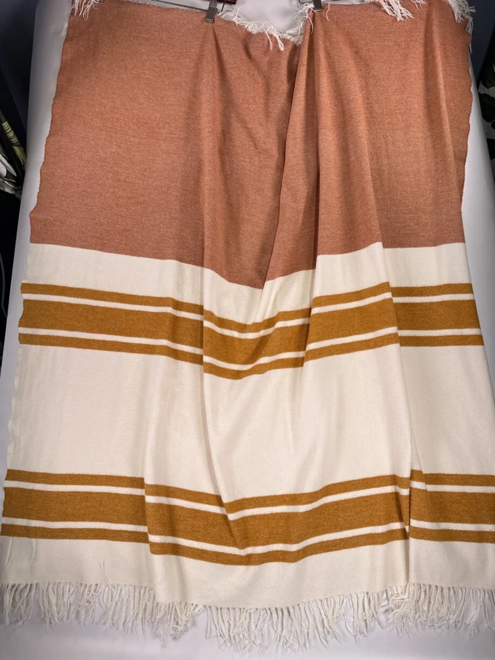 Nido Notte Italia Terracotta Mustard Boho Striped Fringe Throw Blanket